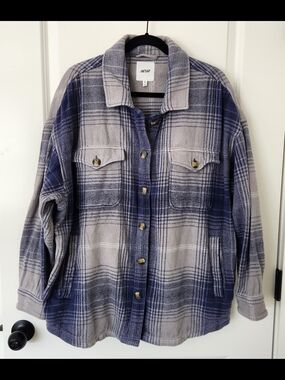 aerie Blue & Gray Plaid Button-Front Shacket